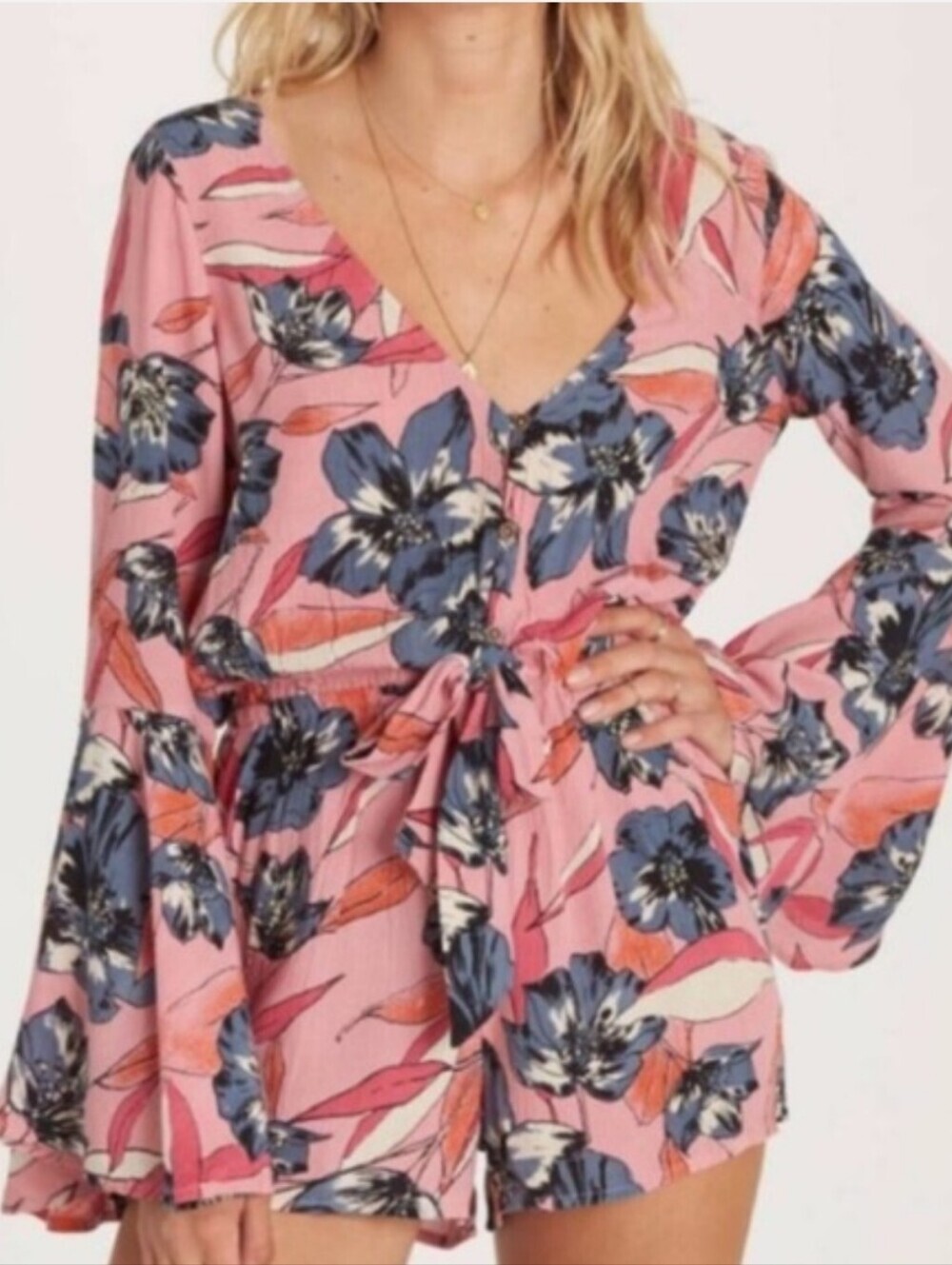 Billabong Sittin Pretty Pink and Navy Floral Romper